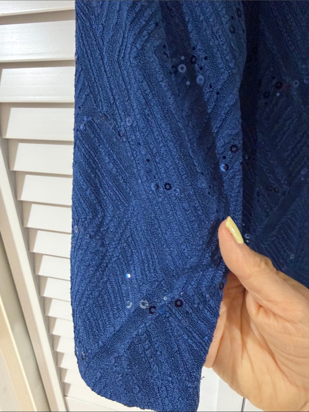 JM Collection Blue Sequin Textured V-Neck Top - Picture 5 of 5